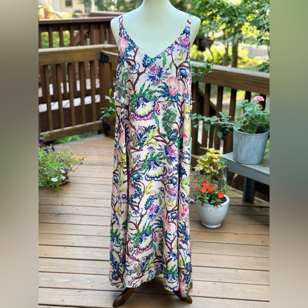 H&M Collection Silk Pink Floral Maxi Dress Size 10
